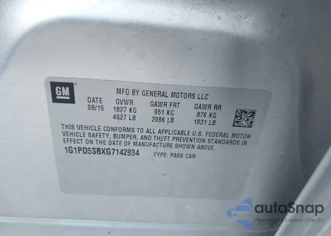 2016 Chevrolet Cruze Limited 1Lt Manual z USA, uszkodzony, nr VIN 1G1PD5SBXG7142834